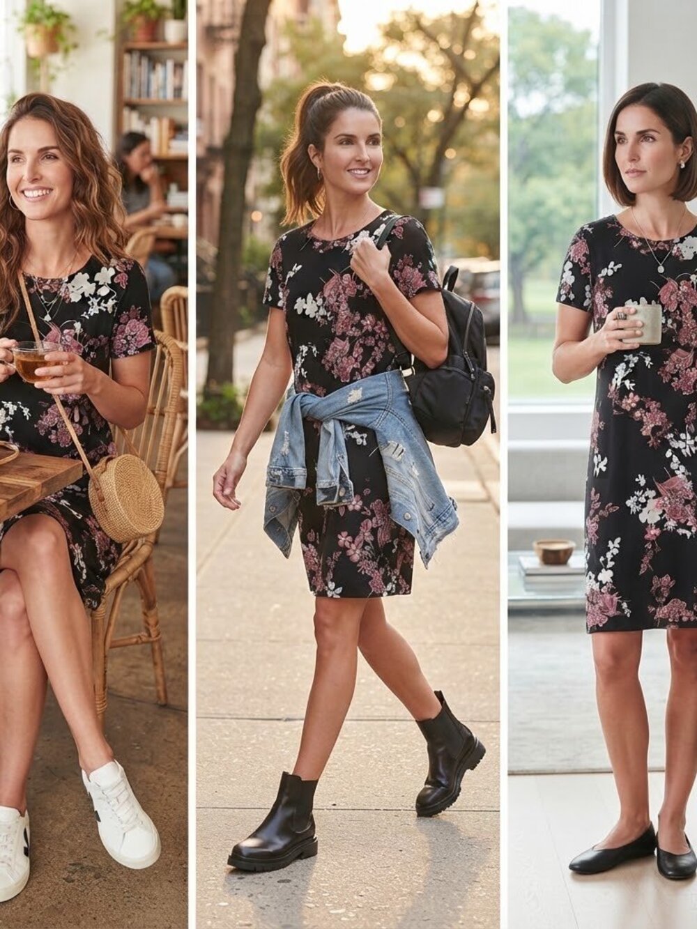 J. Jill Women Siz Large PETITE Wearever Floral Teacher Dress Comfort Stretch AOP